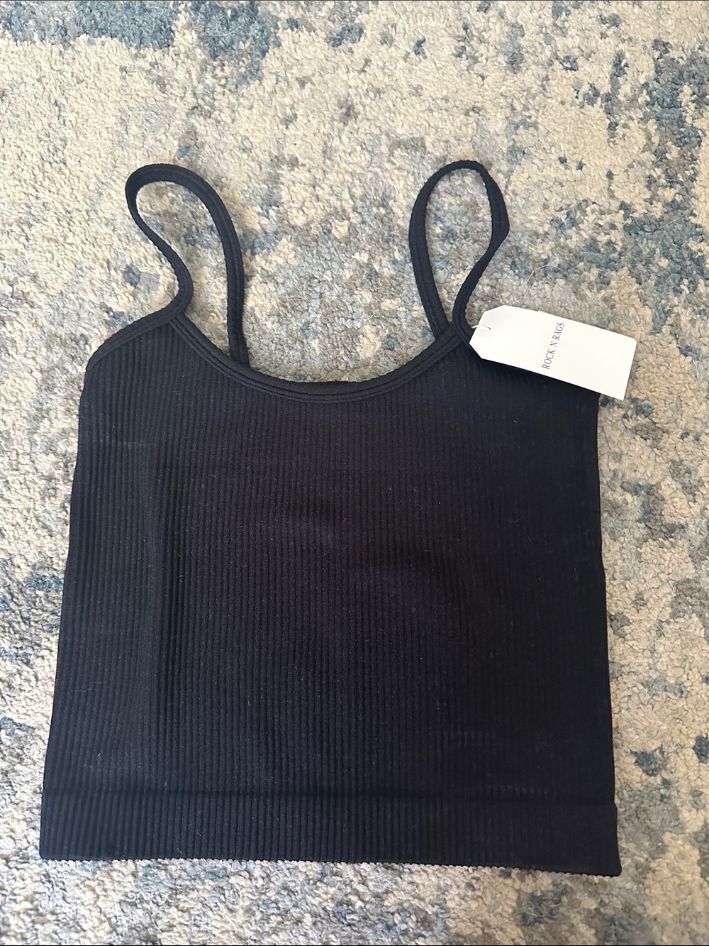 Seamless Ribbed Black Tank Top with Thin Straps